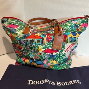 Rare! DOONEY & BOURKE " Sandbar " Tropical Print XL Satchel Carry On / Purse.